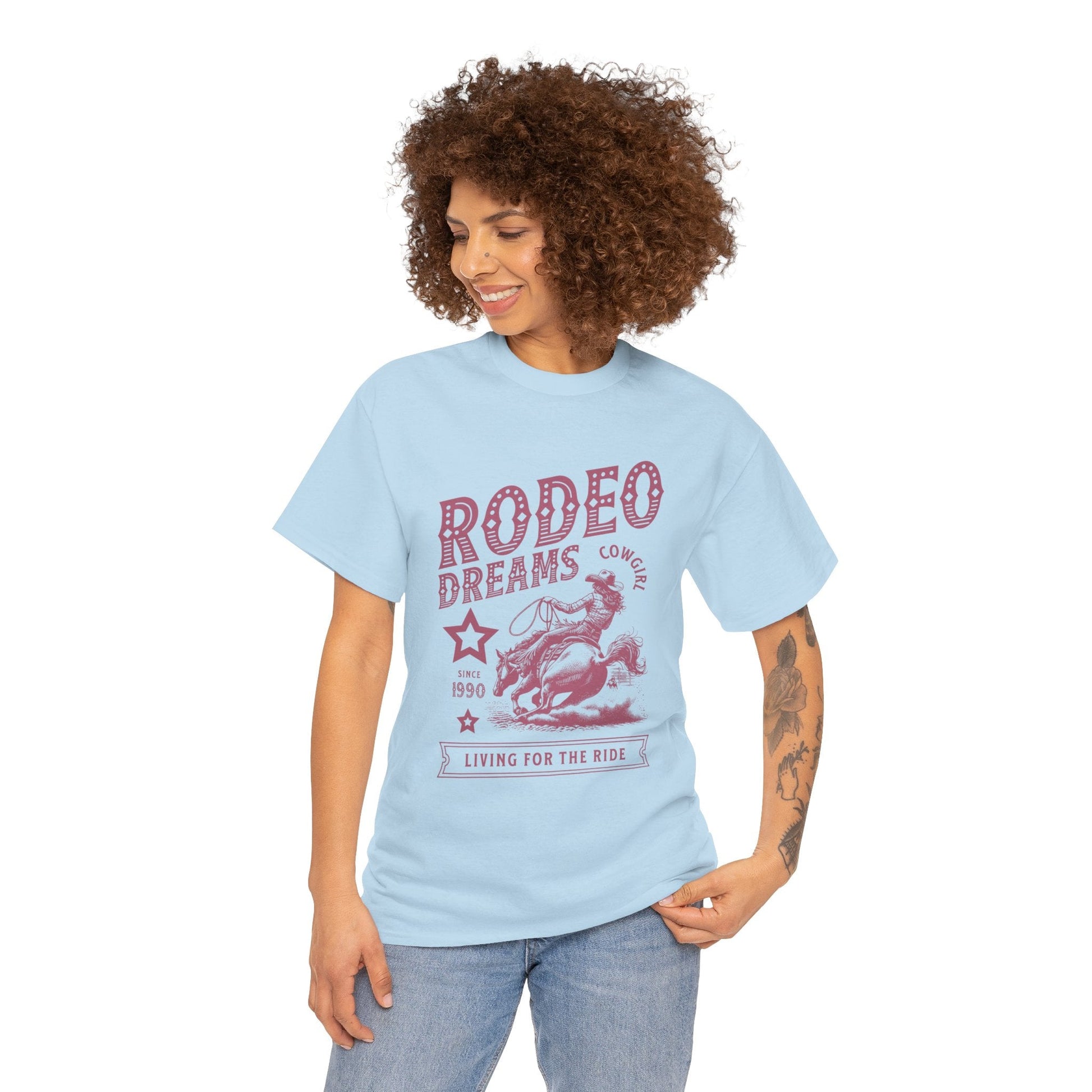 Rodeo Dreams Cowgirl Vintage Western Graphic T-Shirt – Living for the Ride Women's Rodeo Tee - JennyCool