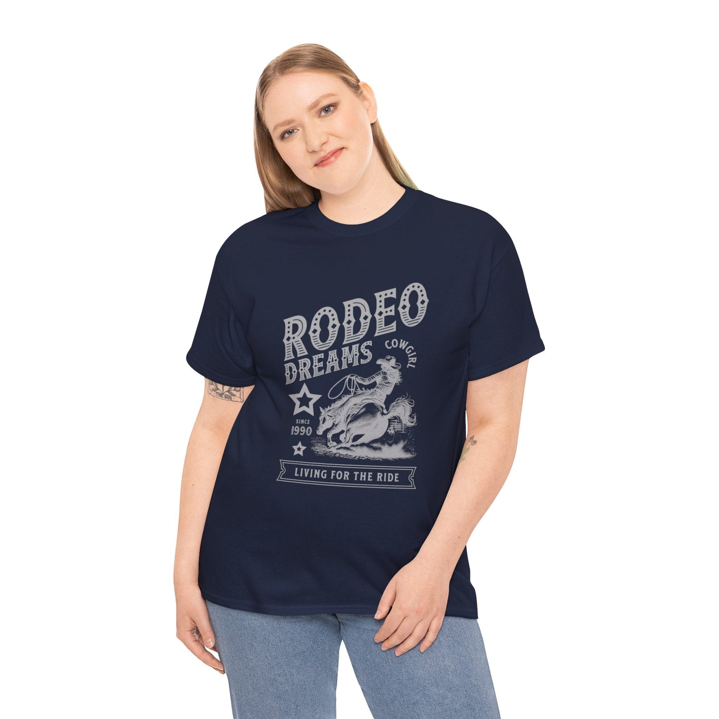 Rodeo Dreams Cowgirl Vintage Western Graphic T-Shirt – Living for the Ride Women's Rodeo Tee - JennyCool