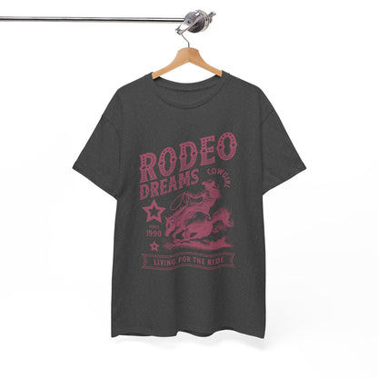 Rodeo Dreams Cowgirl Vintage Western Graphic T-Shirt – Living for the Ride Women's Rodeo Tee - JennyCool