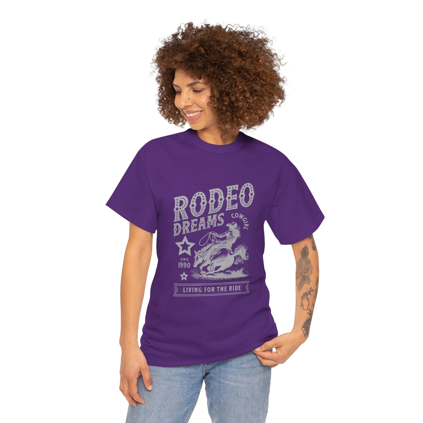 Rodeo Dreams Cowgirl Vintage Western Graphic T-Shirt – Living for the Ride Women's Rodeo Tee - JennyCool