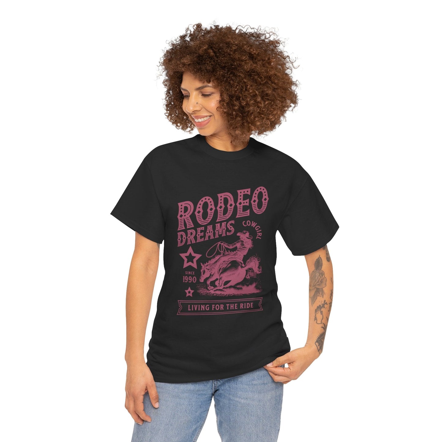 Rodeo Dreams Cowgirl Vintage Western Graphic T-Shirt – Living for the Ride Women's Rodeo Tee - JennyCool