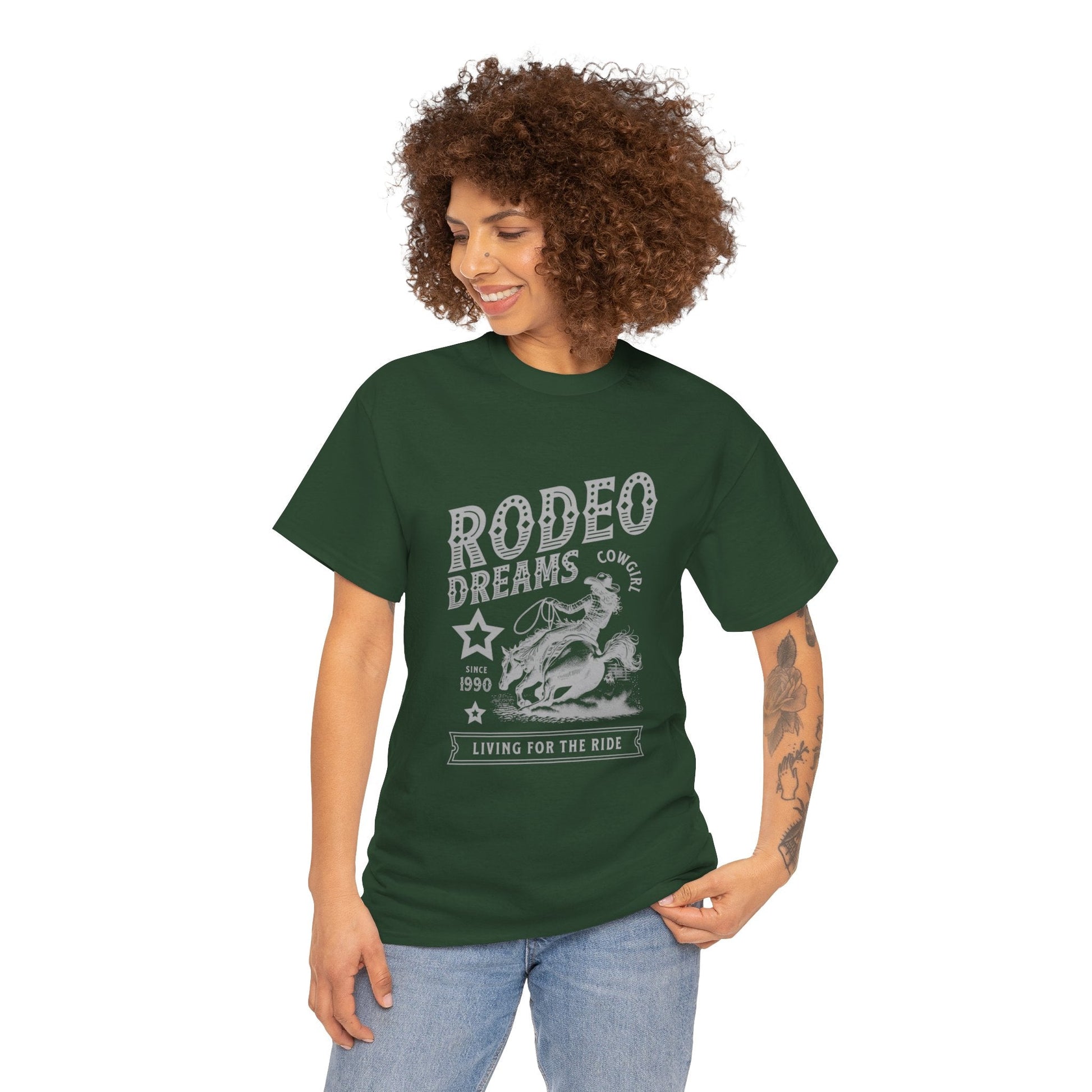 Rodeo Dreams Cowgirl Vintage Western Graphic T-Shirt – Living for the Ride Women's Rodeo Tee - JennyCool