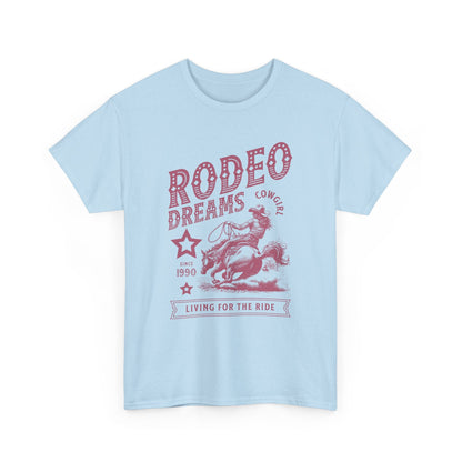 Rodeo Dreams Cowgirl Vintage Western Graphic T-Shirt – Living for the Ride Women's Rodeo Tee - JennyCool