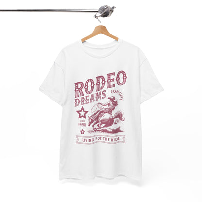 Rodeo Dreams Cowgirl Vintage Western Graphic T-Shirt – Living for the Ride Women's Rodeo Tee - JennyCool