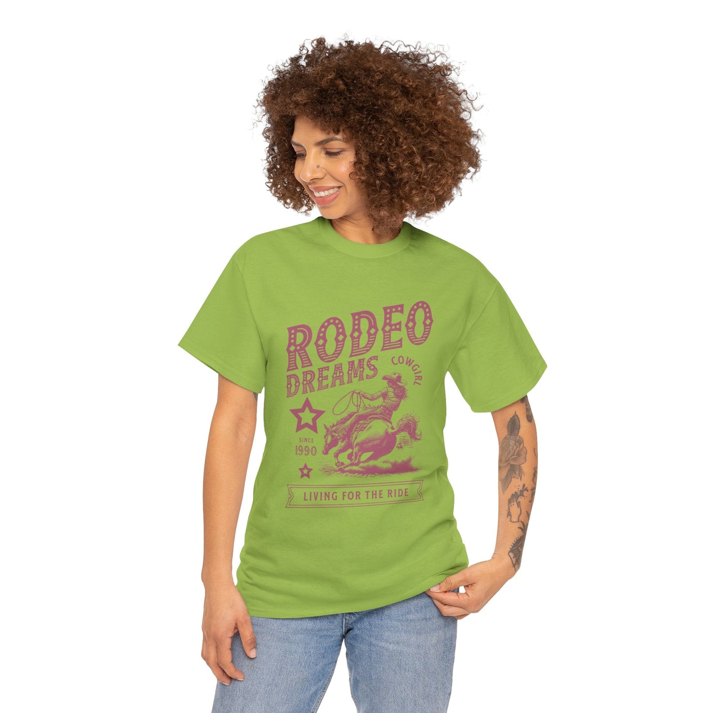 Rodeo Dreams Cowgirl Vintage Western Graphic T-Shirt – Living for the Ride Women's Rodeo Tee - JennyCool
