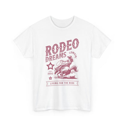 Rodeo Dreams Cowgirl Vintage Western Graphic T-Shirt – Living for the Ride Women's Rodeo Tee - JennyCool