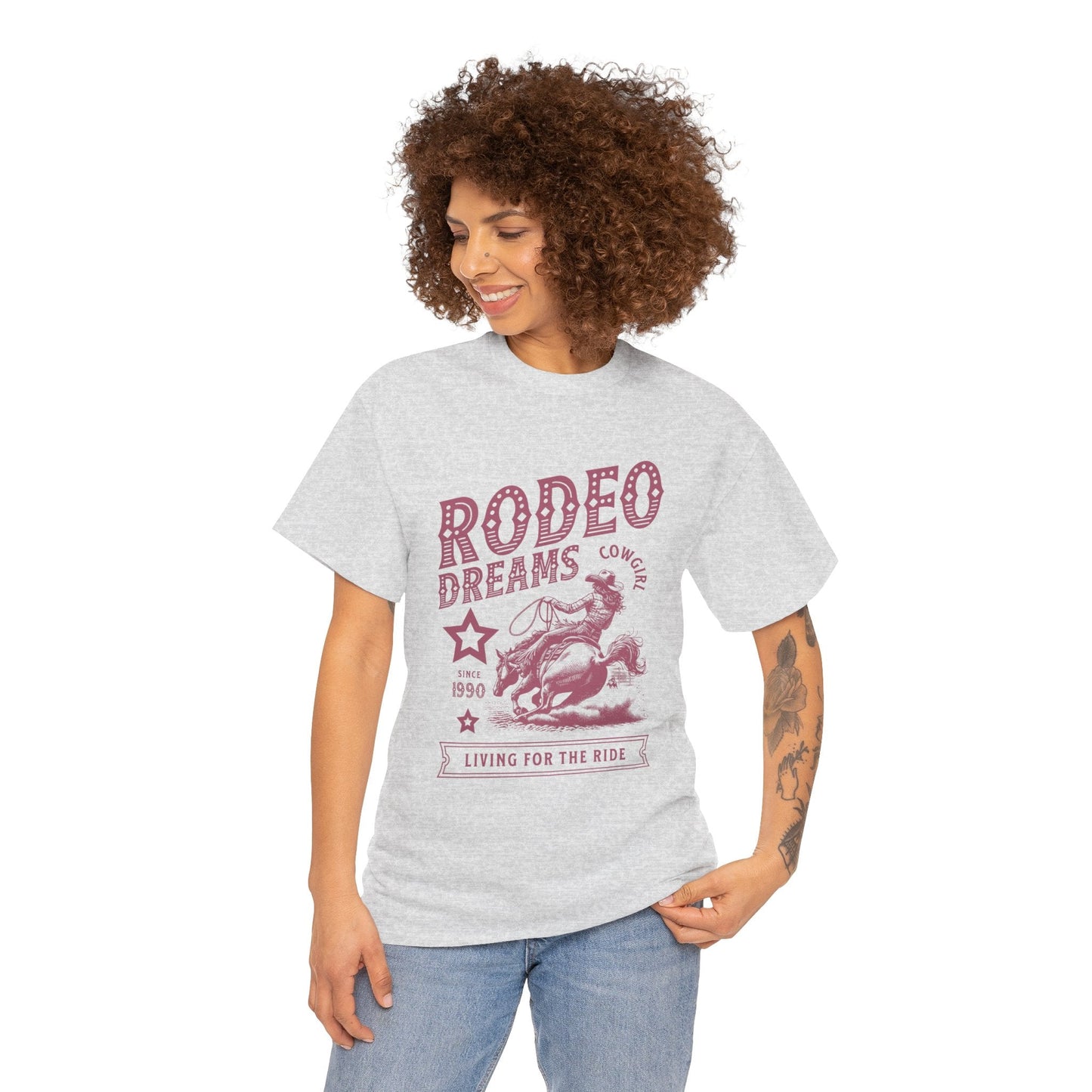 Rodeo Dreams Cowgirl Vintage Western Graphic T-Shirt – Living for the Ride Women's Rodeo Tee - JennyCool