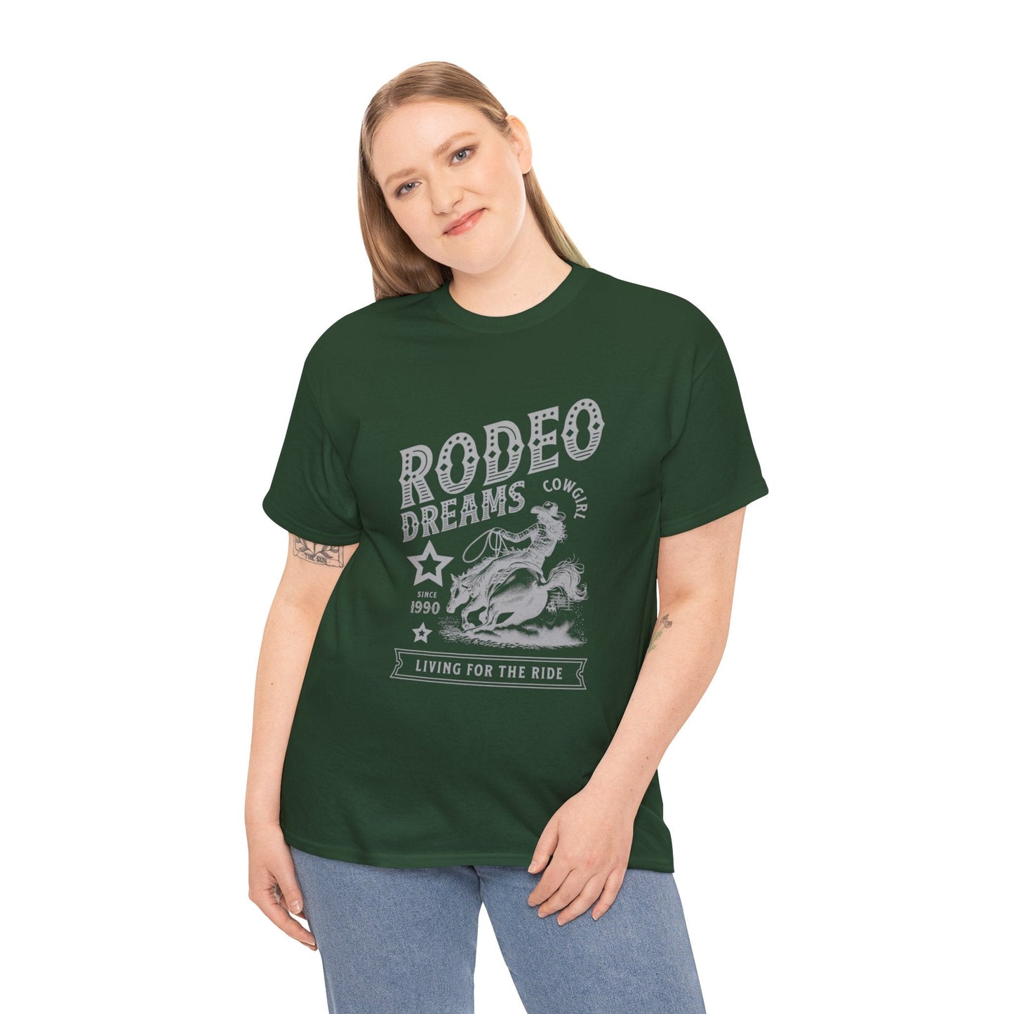 Rodeo Dreams Cowgirl Vintage Western Graphic T-Shirt – Living for the Ride Women's Rodeo Tee - JennyCool