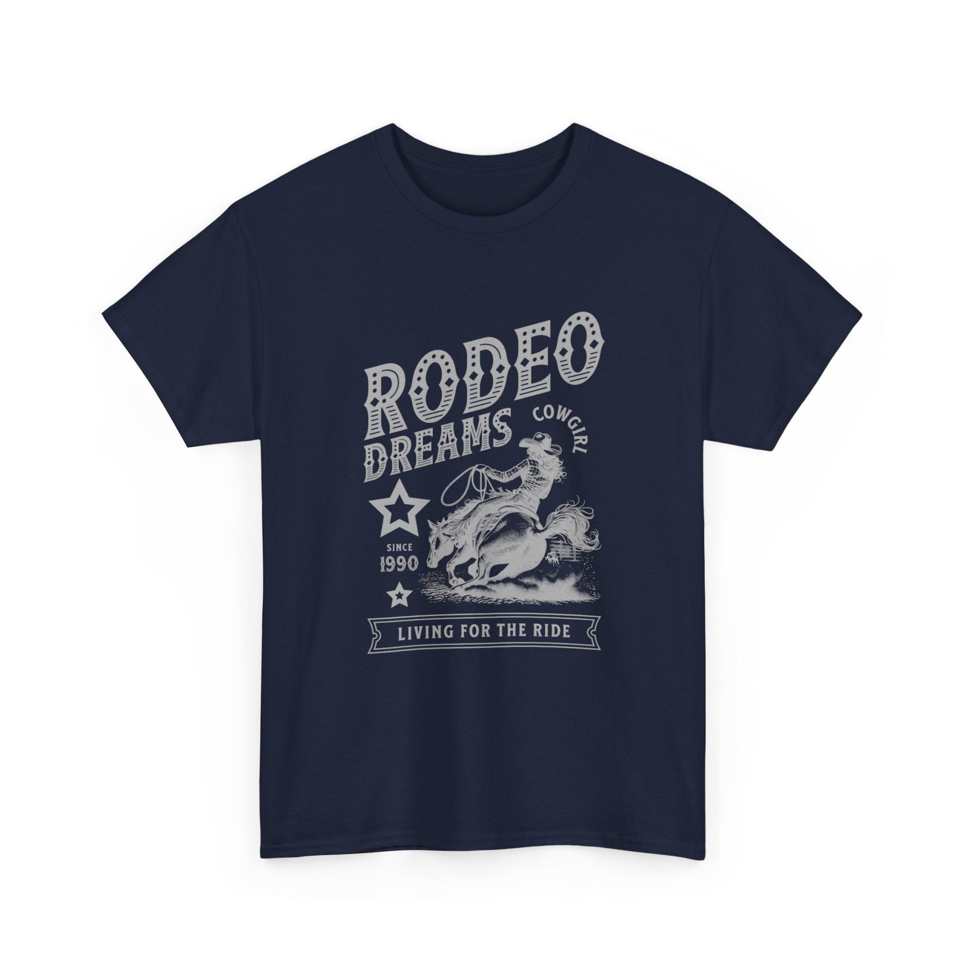 Rodeo Dreams Cowgirl Vintage Western Graphic T-Shirt – Living for the Ride Women's Rodeo Tee - JennyCool