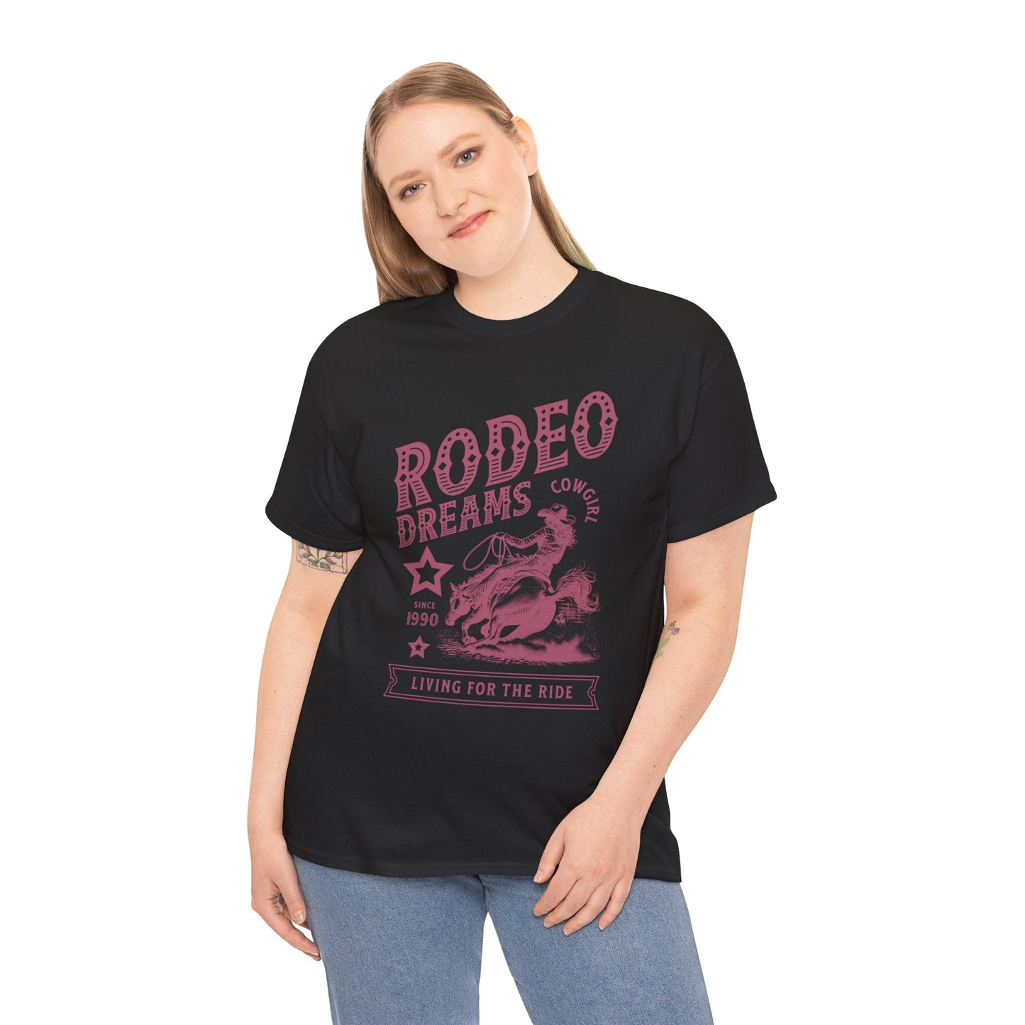 Rodeo Dreams Cowgirl Vintage Western Graphic T-Shirt – Living for the Ride Women's Rodeo Tee - JennyCool