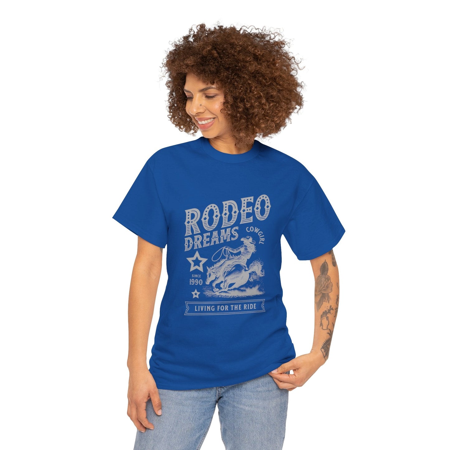 Rodeo Dreams Cowgirl Vintage Western Graphic T-Shirt – Living for the Ride Women's Rodeo Tee - JennyCool