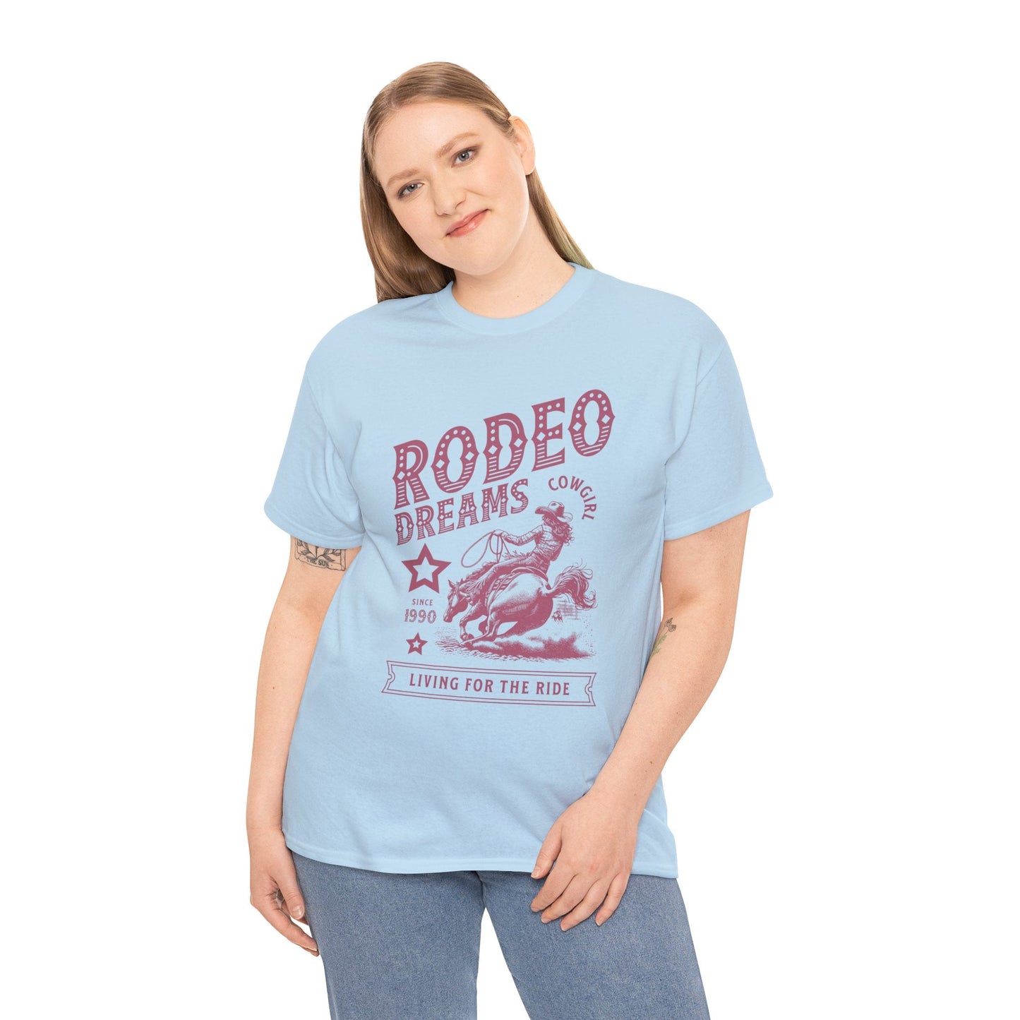 Rodeo Dreams Cowgirl Vintage Western Graphic T-Shirt – Living for the Ride Women's Rodeo Tee - JennyCool