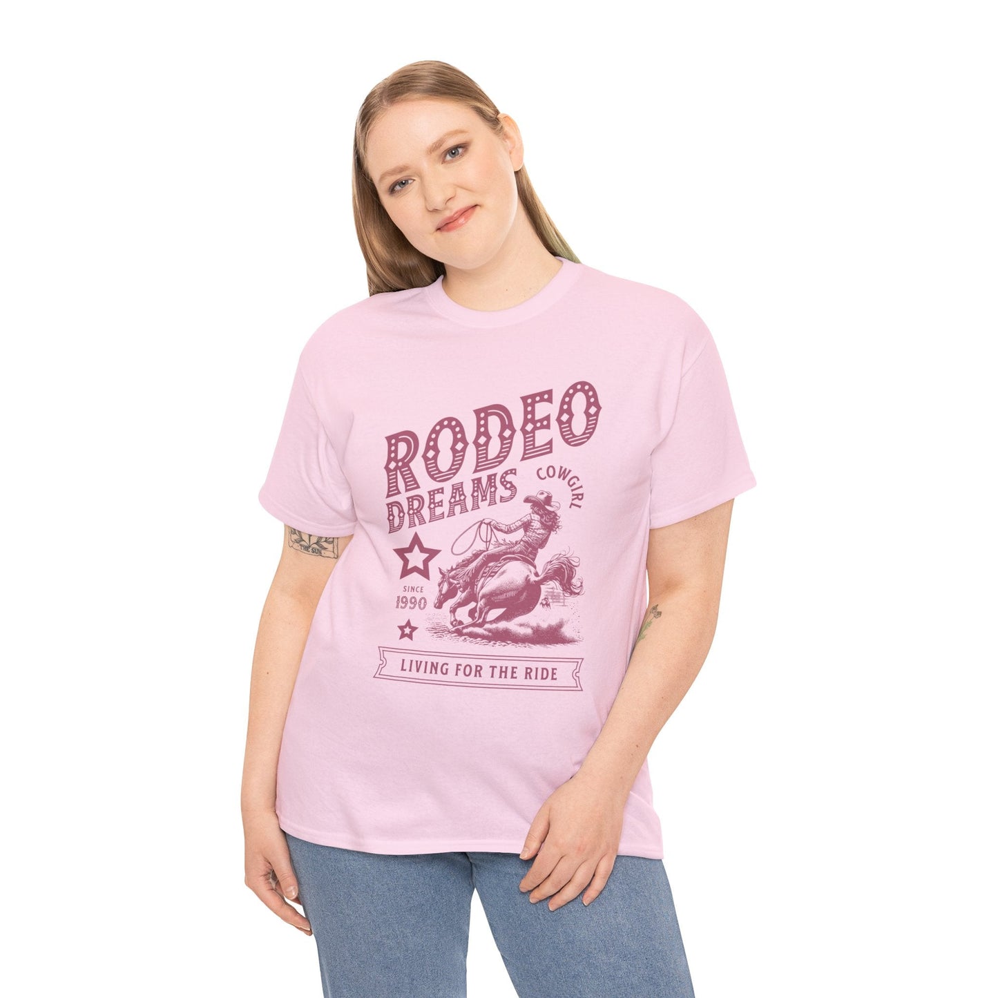 Rodeo Dreams Cowgirl Vintage Western Graphic T-Shirt – Living for the Ride Women's Rodeo Tee - JennyCool