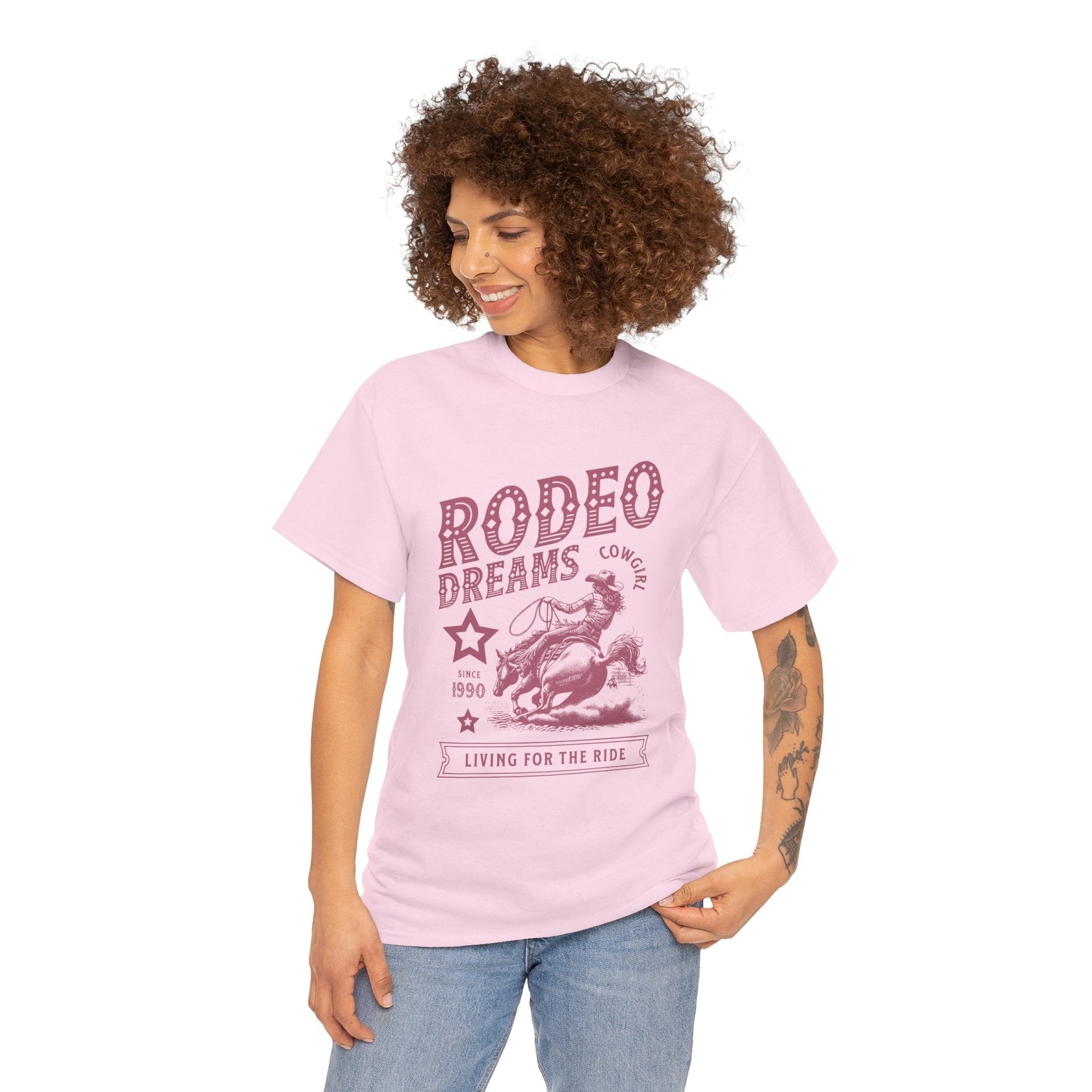 Rodeo Dreams Cowgirl Vintage Western Graphic T-Shirt – Living for the Ride Women's Rodeo Tee - JennyCool