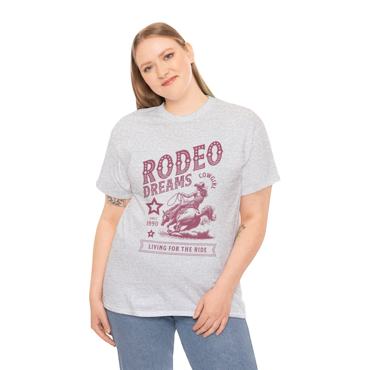 Rodeo Dreams Cowgirl Vintage Western Graphic T-Shirt – Living for the Ride Women's Rodeo Tee - JennyCool