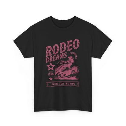 Rodeo Dreams Cowgirl Vintage Western Graphic T-Shirt – Living for the Ride Women's Rodeo Tee - JennyCool