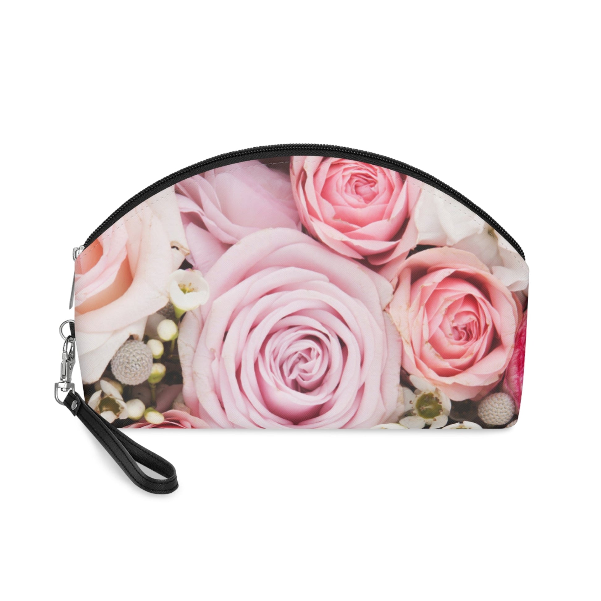 Rose Floral Makeup Bag – Pink Rose Cosmetic Pouch, Faux Leather Travel Makeup Organizer - JennyCool