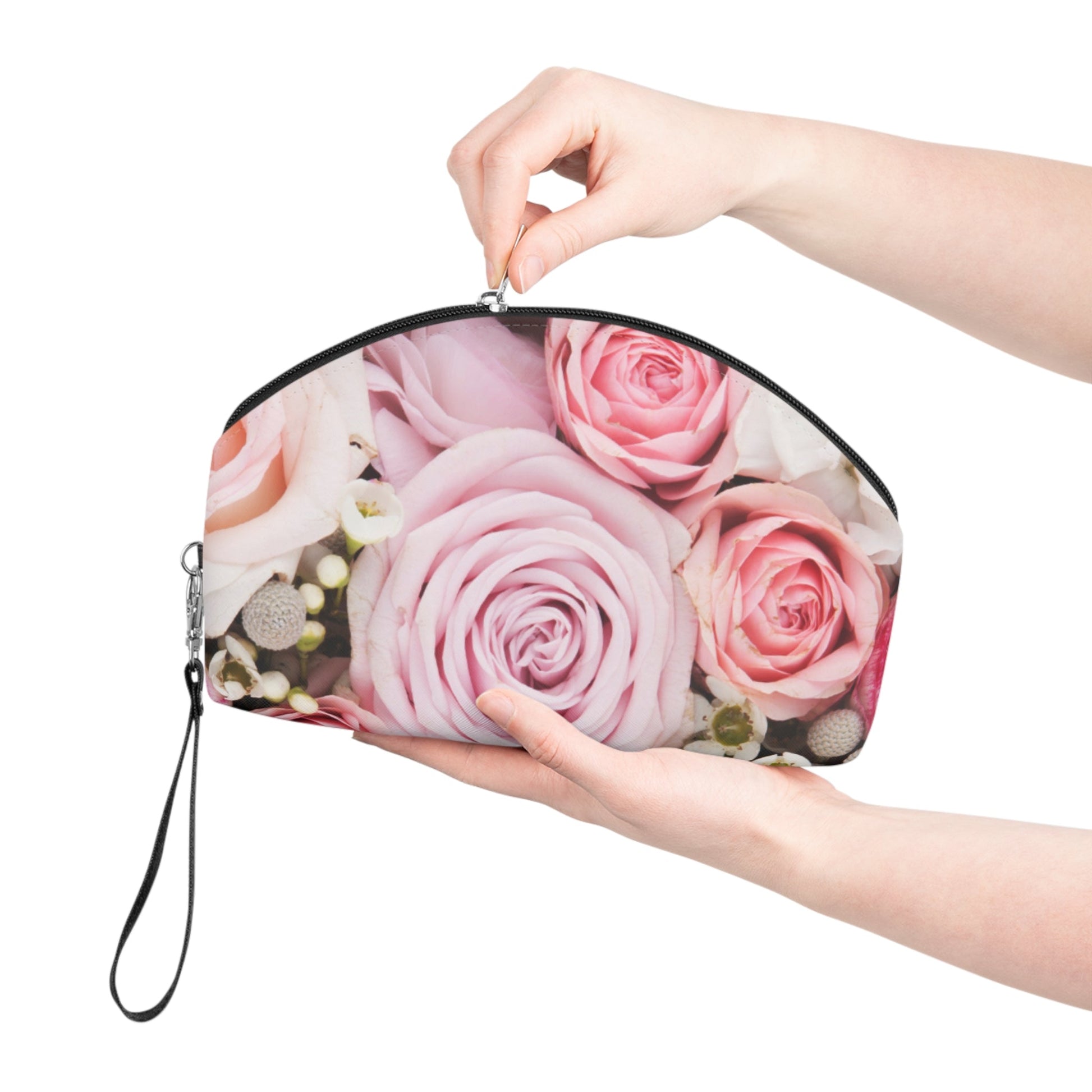 Rose Floral Makeup Bag – Pink Rose Cosmetic Pouch, Faux Leather Travel Makeup Organizer - JennyCool