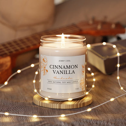 Scented Soy Candle, Cinamon Vanilla, 9oz - JennyCool