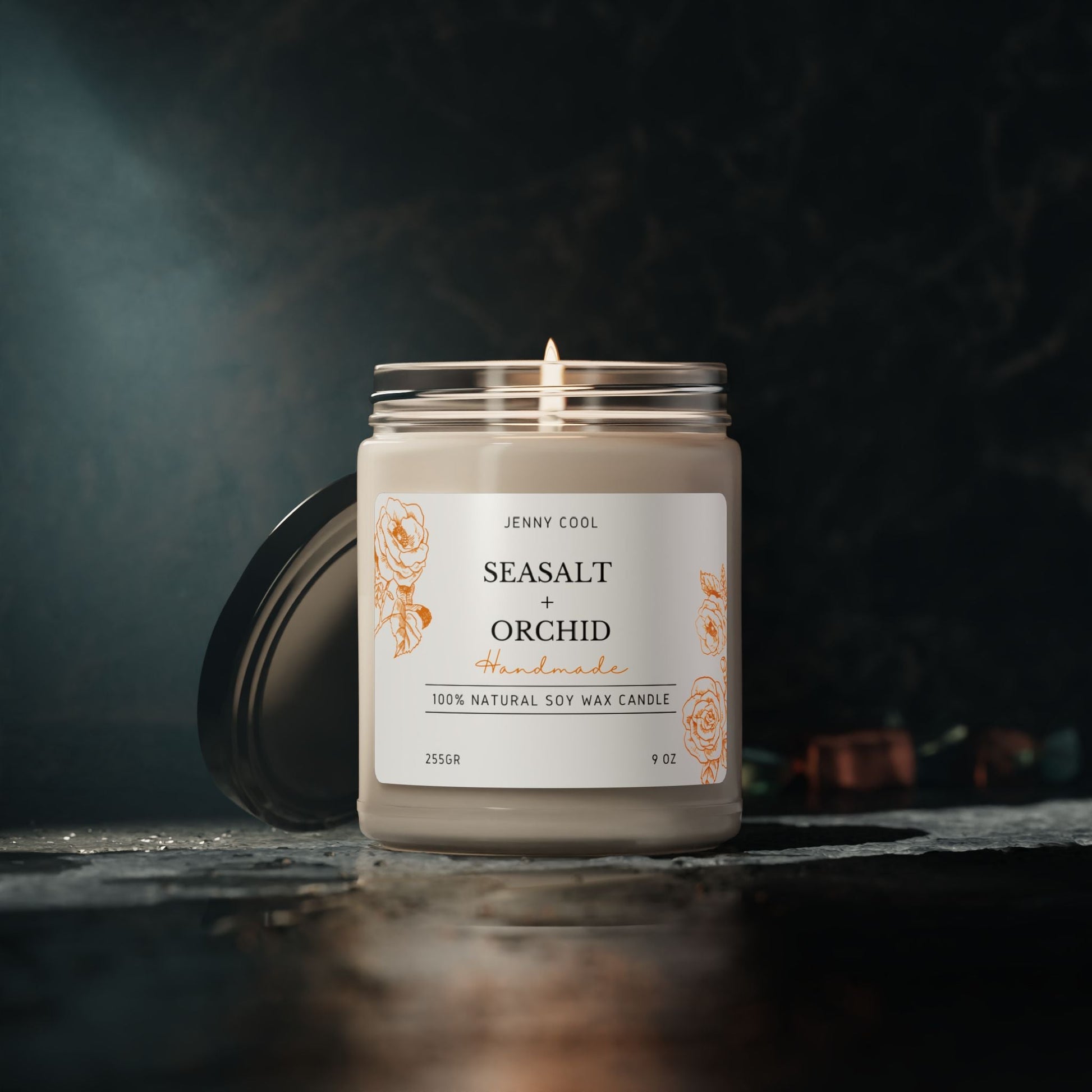 Scented Soy Candle, Seasalt + Orchid, 9oz - JennyCool