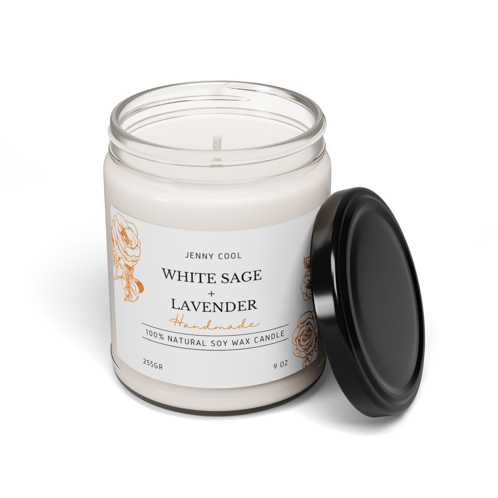 Scented Soy Candle, White Sage + Lavender, 9oz - JennyCool
