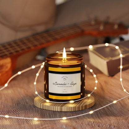 Scented Soy Candle, White Sage + Lavender (Multi - Size, Amber Jar) - JennyCool