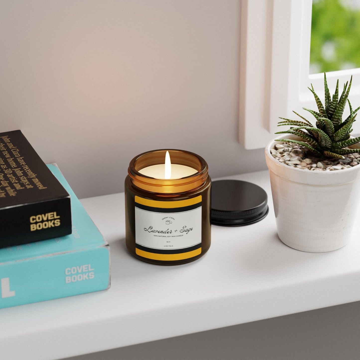 Scented Soy Candle, White Sage + Lavender (Multi - Size, Amber Jar) - JennyCool