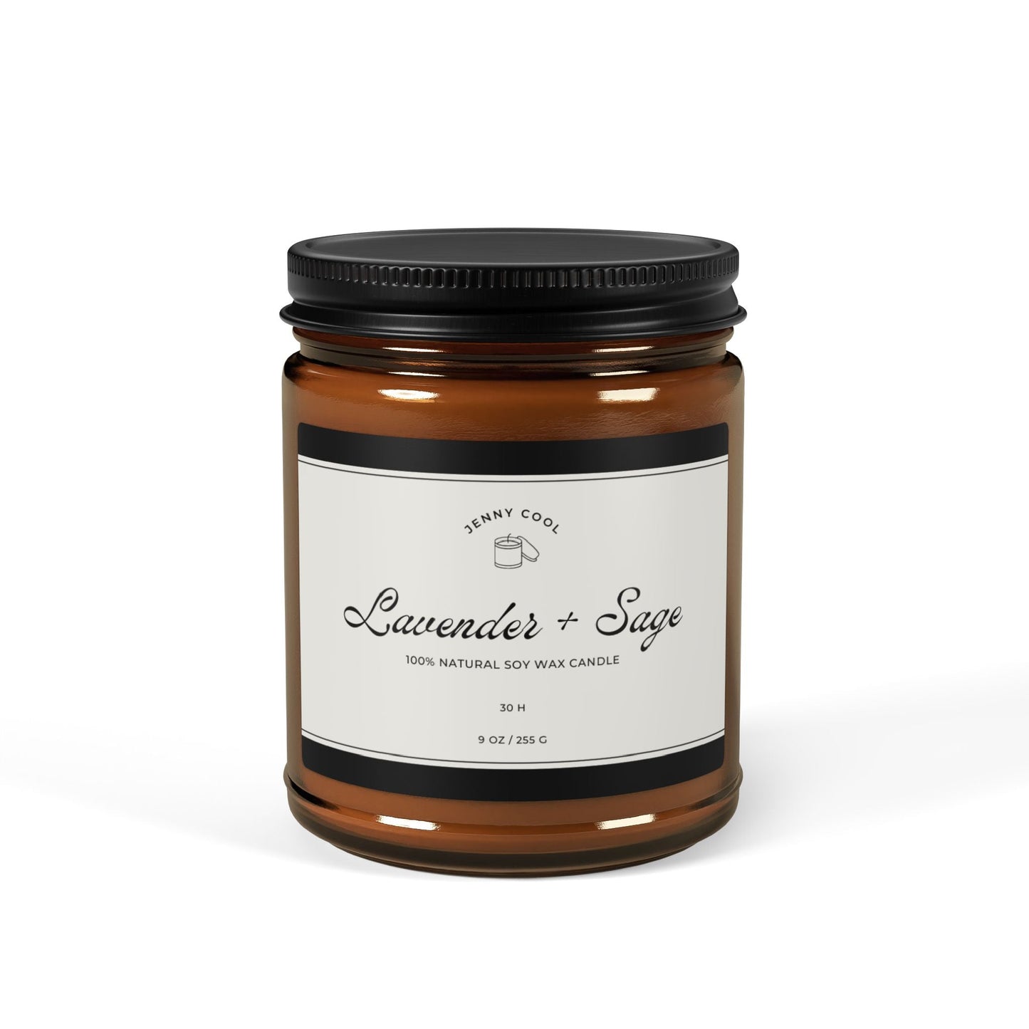 Scented Soy Candle, White Sage + Lavender (Multi - Size, Amber Jar) - JennyCool