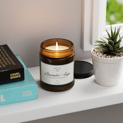 Scented Soy Candle, White Sage + Lavender (Multi - Size, Amber Jar) - JennyCool