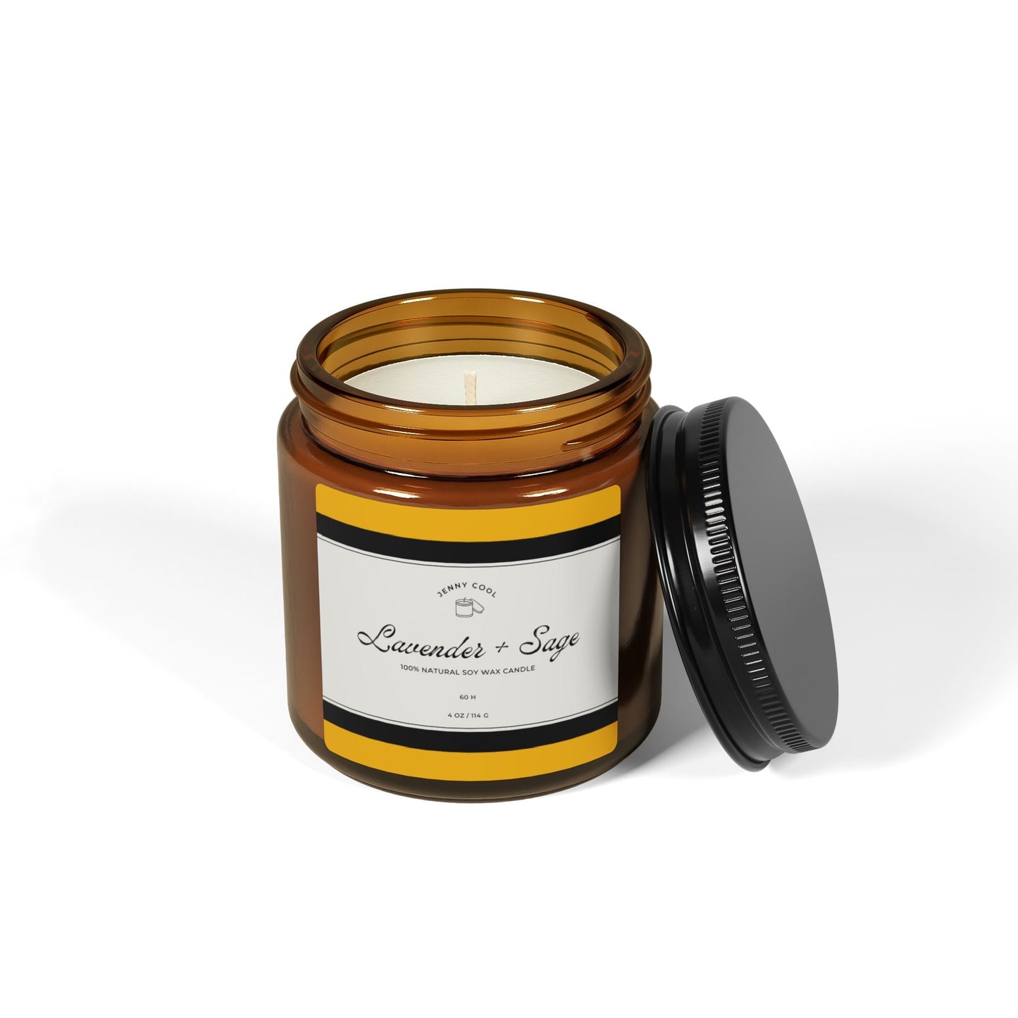 Scented Soy Candle, White Sage + Lavender (Multi - Size, Amber Jar) - JennyCool