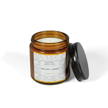 Scented Soy Candle, White Sage+Lavender (Multi - Size, Amber Jar) - JennyCool