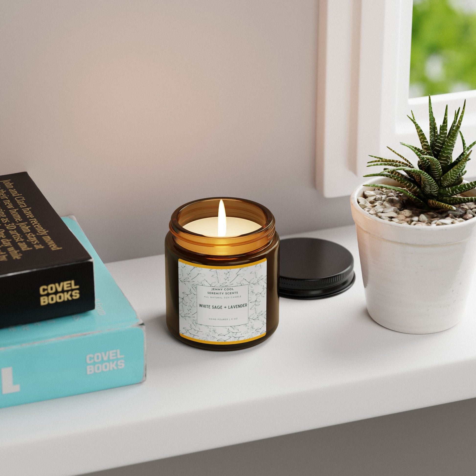 Scented Soy Candle, White Sage+Lavender (Multi - Size, Amber Jar) - JennyCool