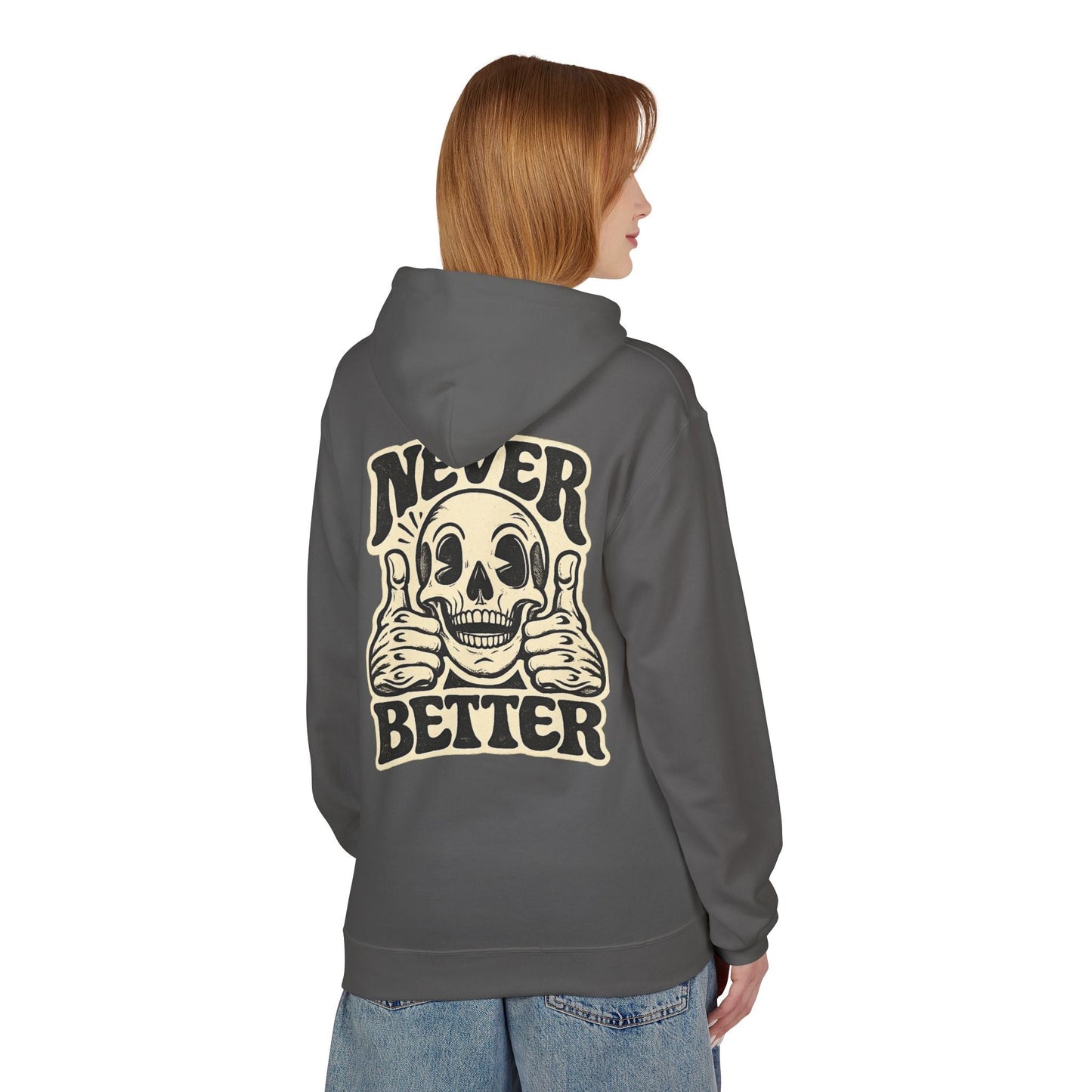 Skull "Never Better" Hoodie — Vintage Thumbs - Up Graphic - JennyCool