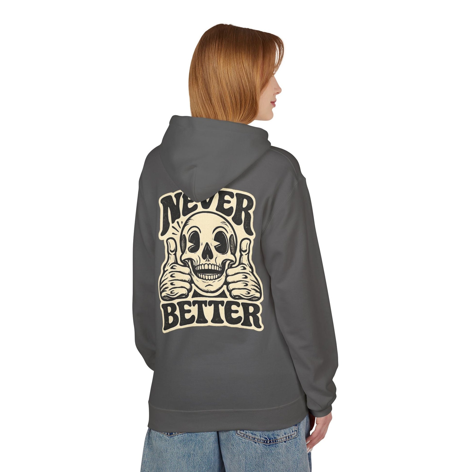 Skull "Never Better" Hoodie — Vintage Thumbs - Up Graphic - JennyCool