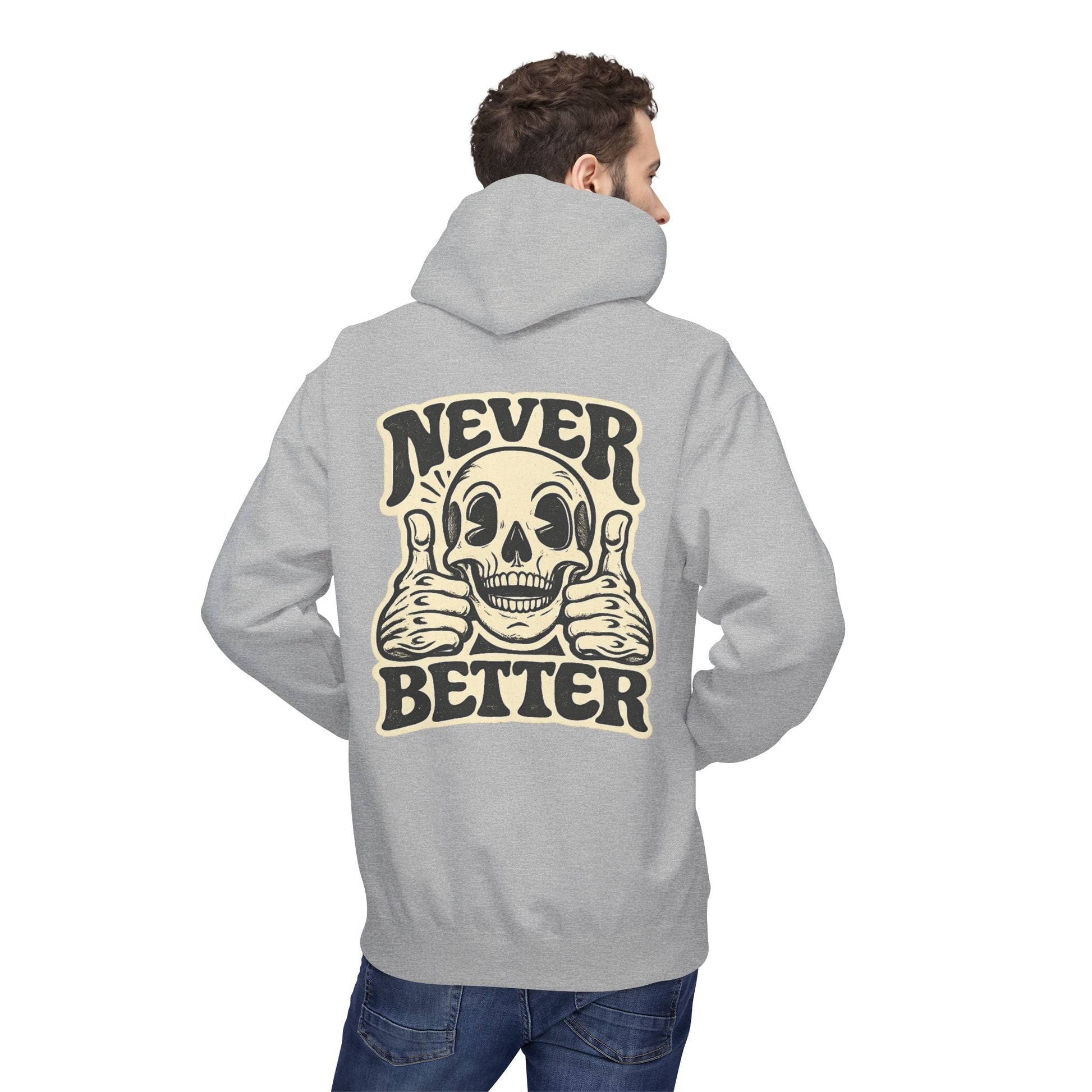 Skull "Never Better" Hoodie — Vintage Thumbs - Up Graphic - JennyCool