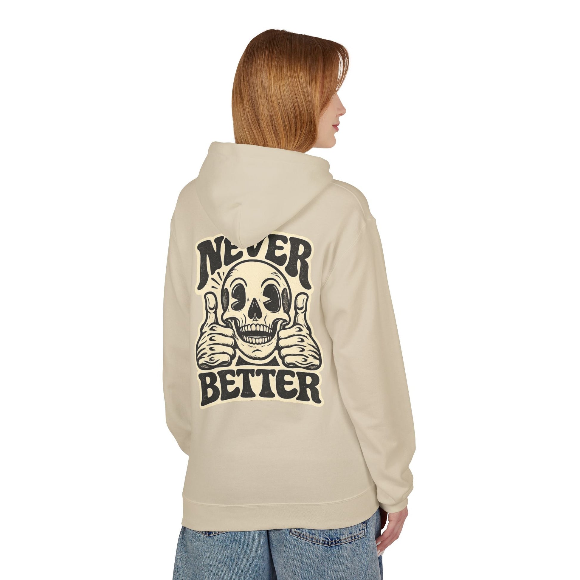 Skull "Never Better" Hoodie — Vintage Thumbs - Up Graphic - JennyCool