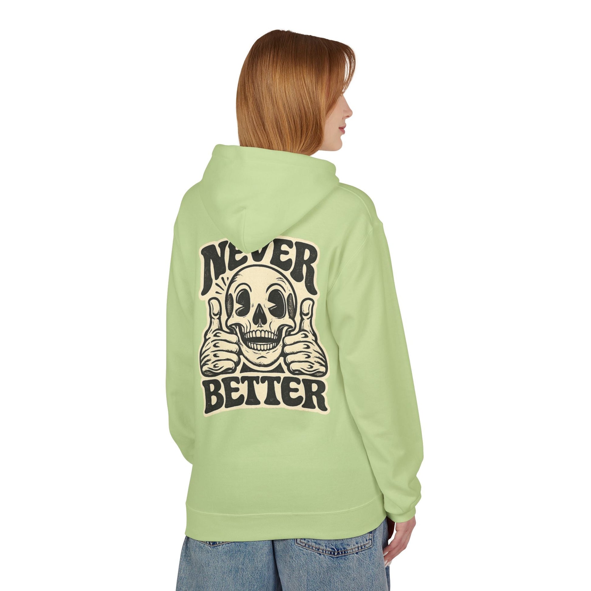 Skull "Never Better" Hoodie — Vintage Thumbs - Up Graphic - JennyCool