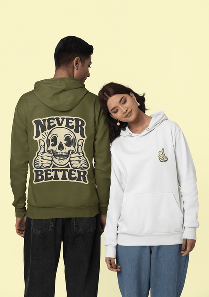 Skull "Never Better" Hoodie — Vintage Thumbs - Up Graphic - JennyCool