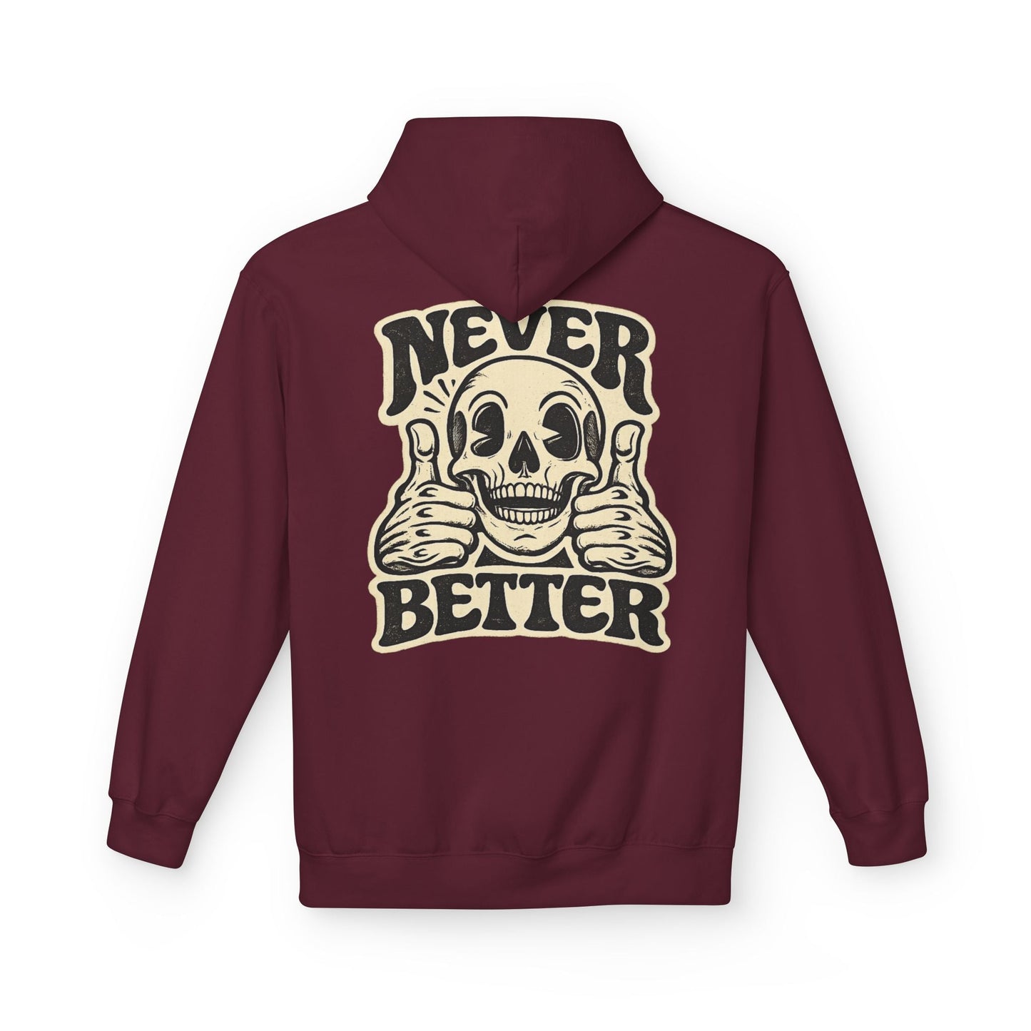 Skull "Never Better" Hoodie — Vintage Thumbs - Up Graphic - JennyCool