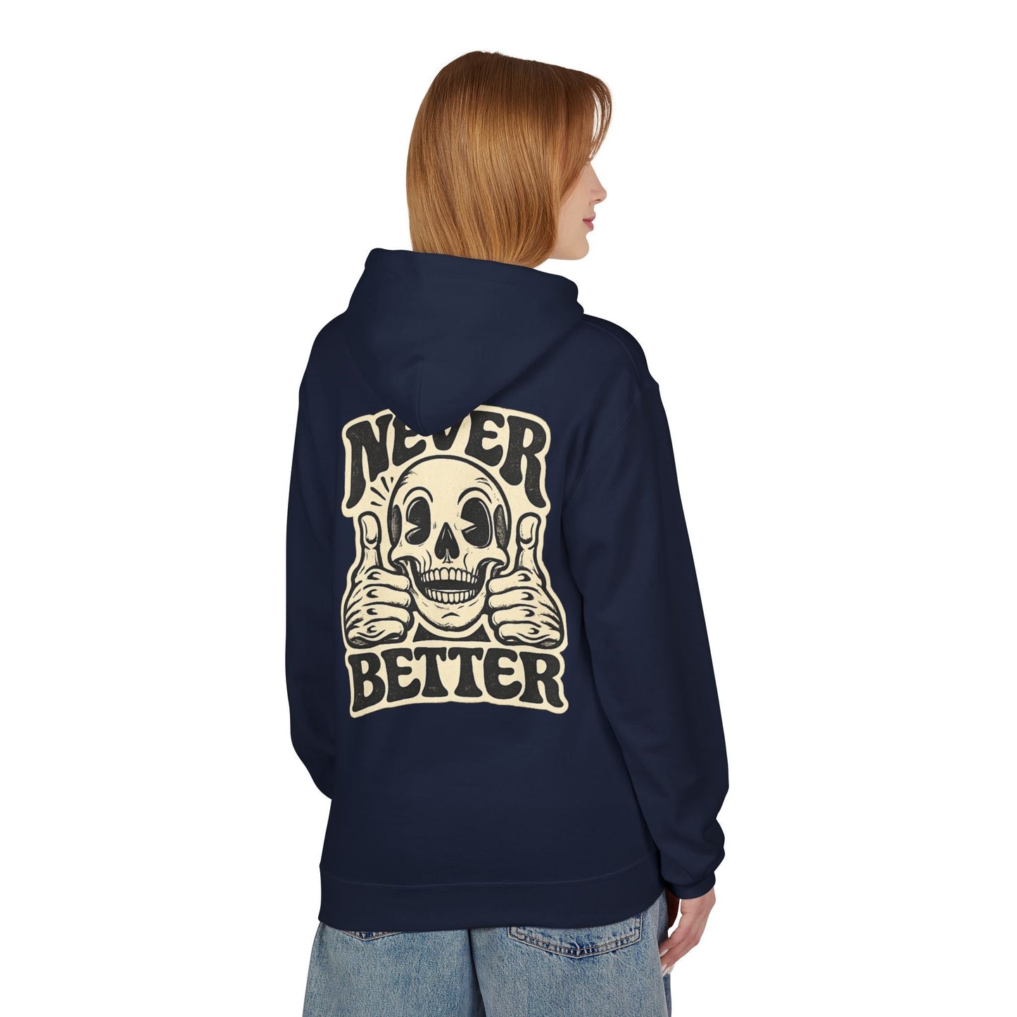 Skull "Never Better" Hoodie — Vintage Thumbs - Up Graphic - JennyCool