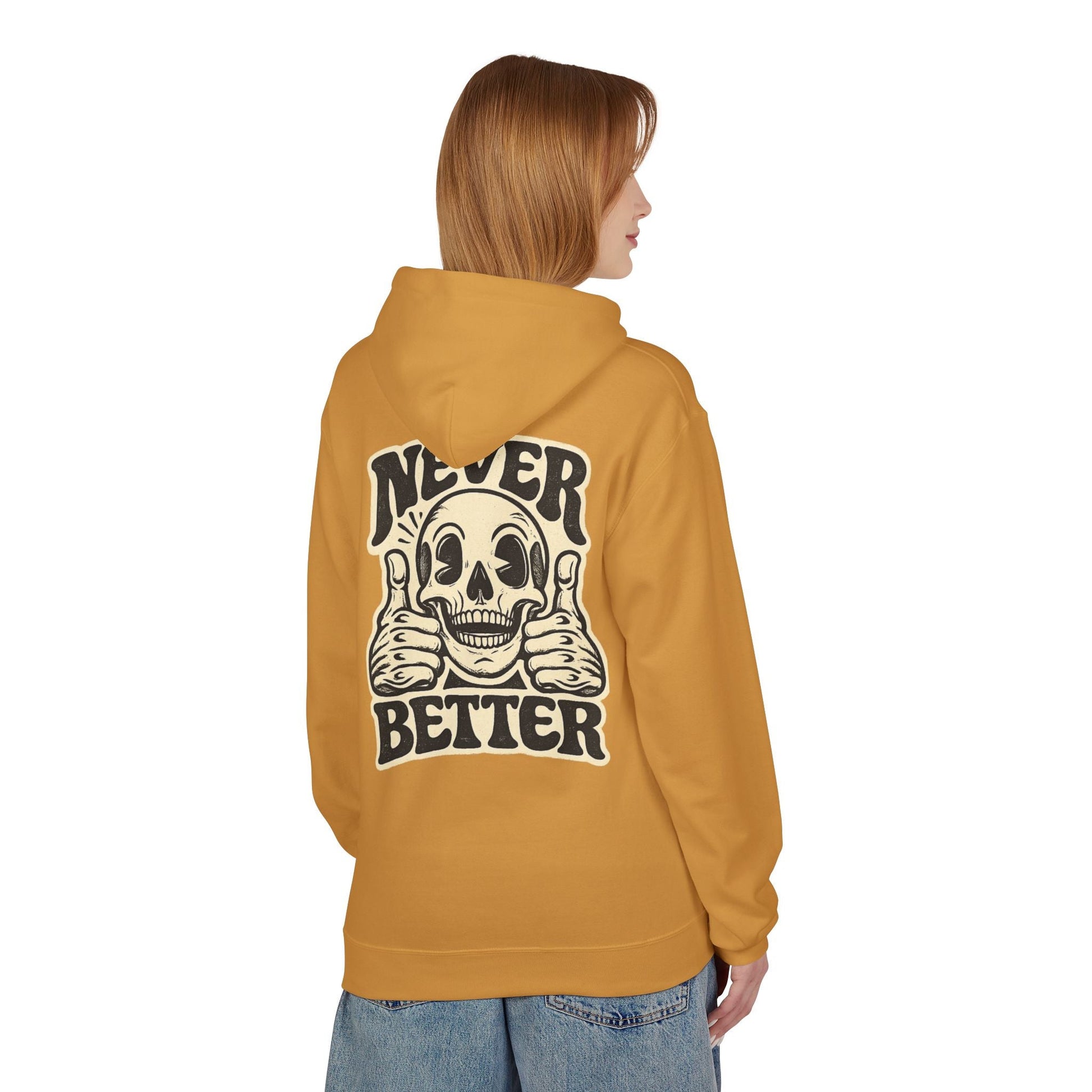 Skull "Never Better" Hoodie — Vintage Thumbs - Up Graphic - JennyCool