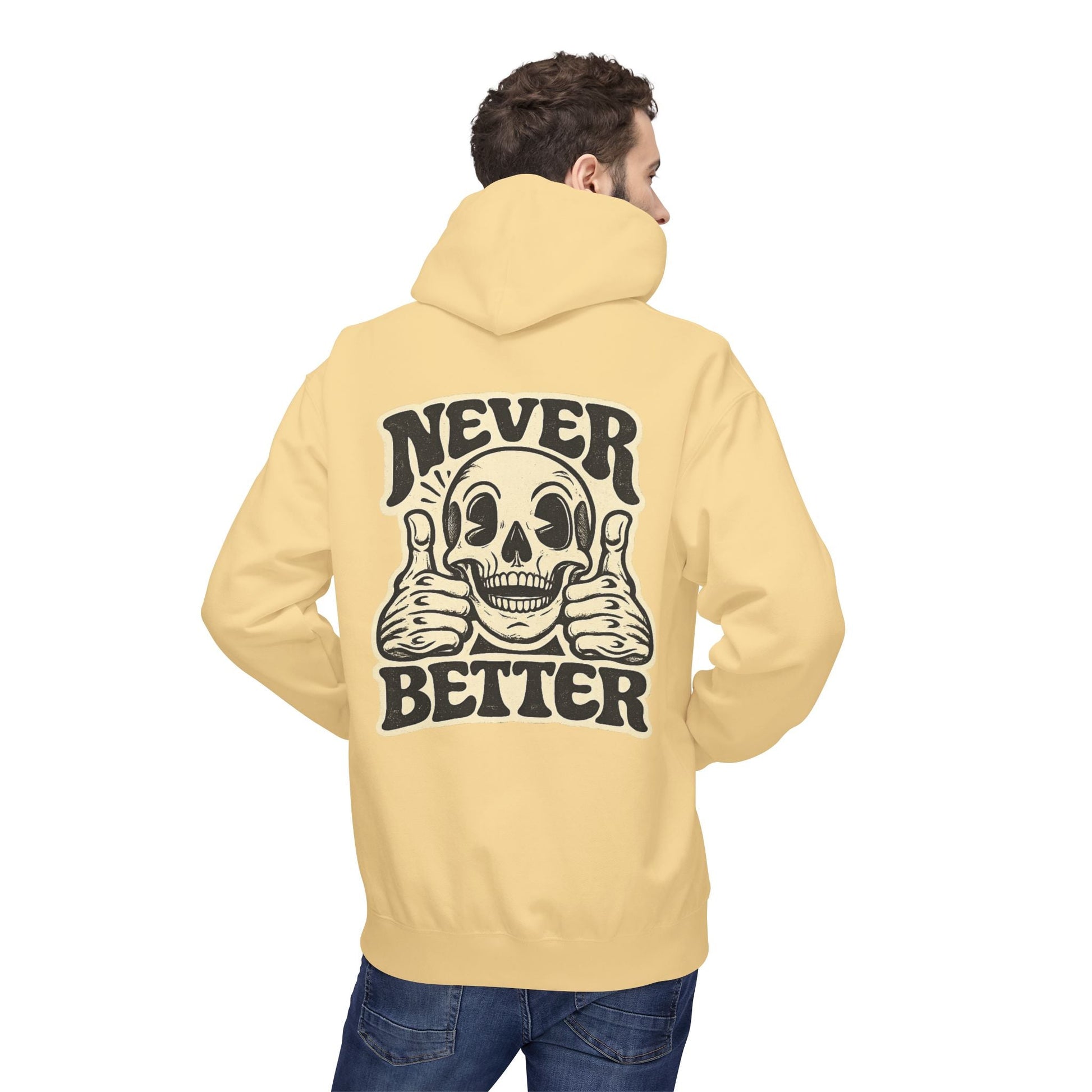 Skull "Never Better" Hoodie — Vintage Thumbs - Up Graphic - JennyCool
