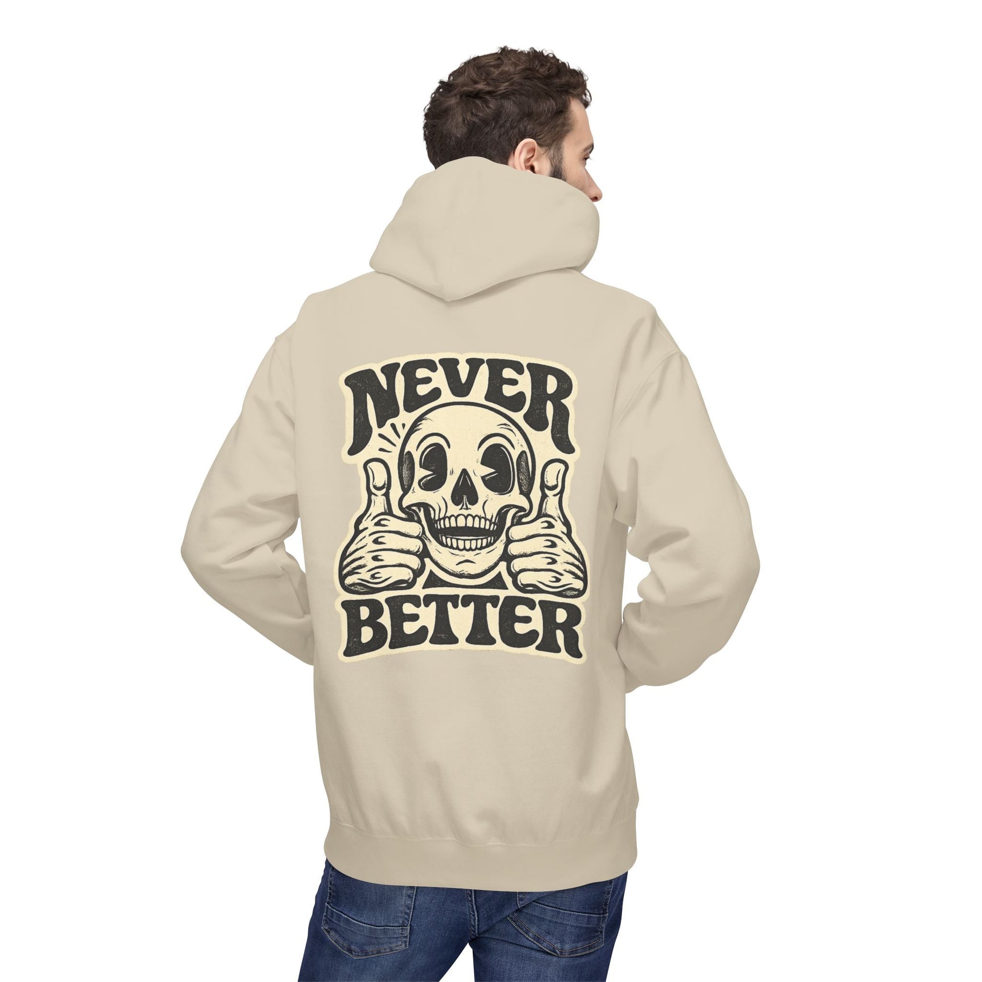 Skull "Never Better" Hoodie — Vintage Thumbs - Up Graphic - JennyCool