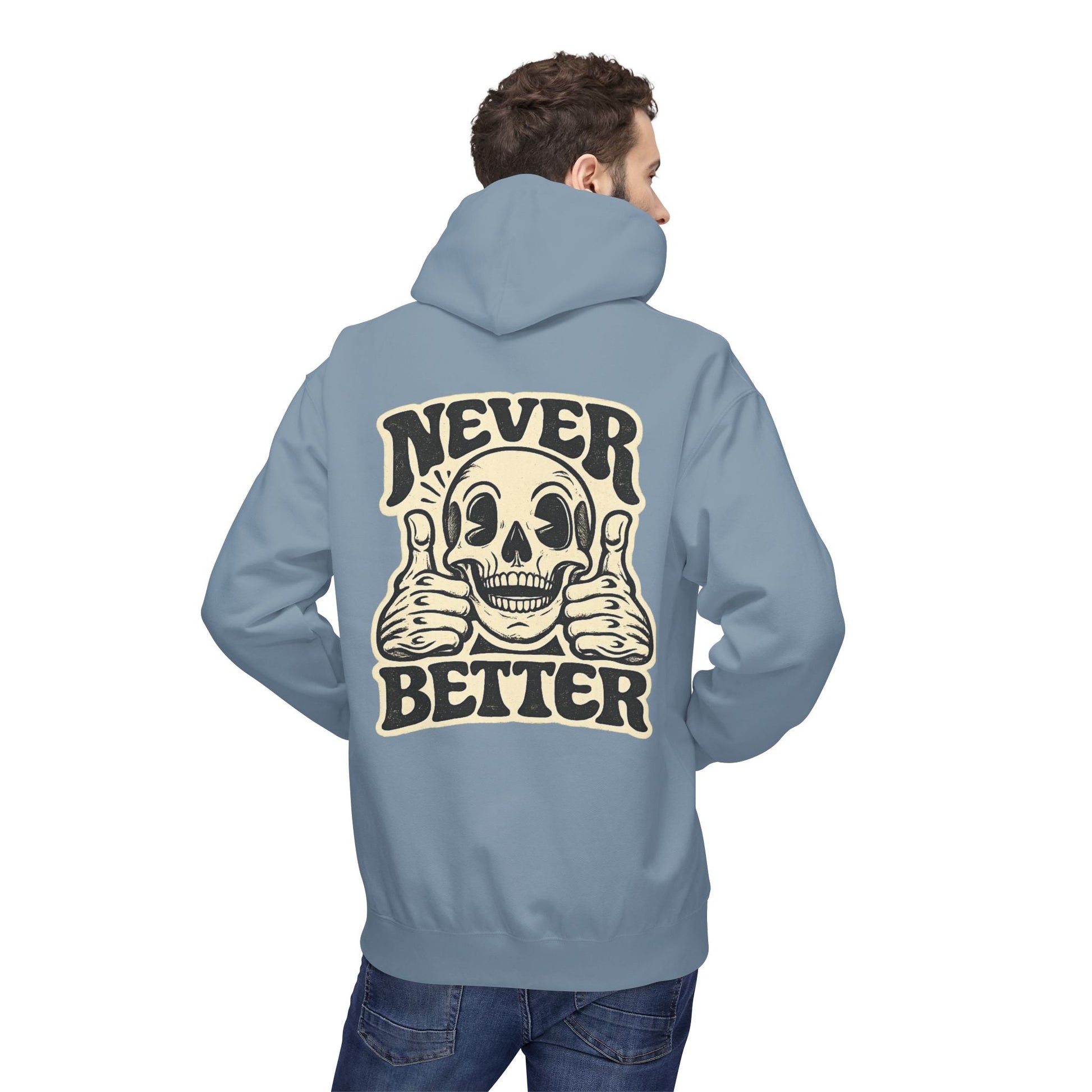 Skull "Never Better" Hoodie — Vintage Thumbs - Up Graphic - JennyCool