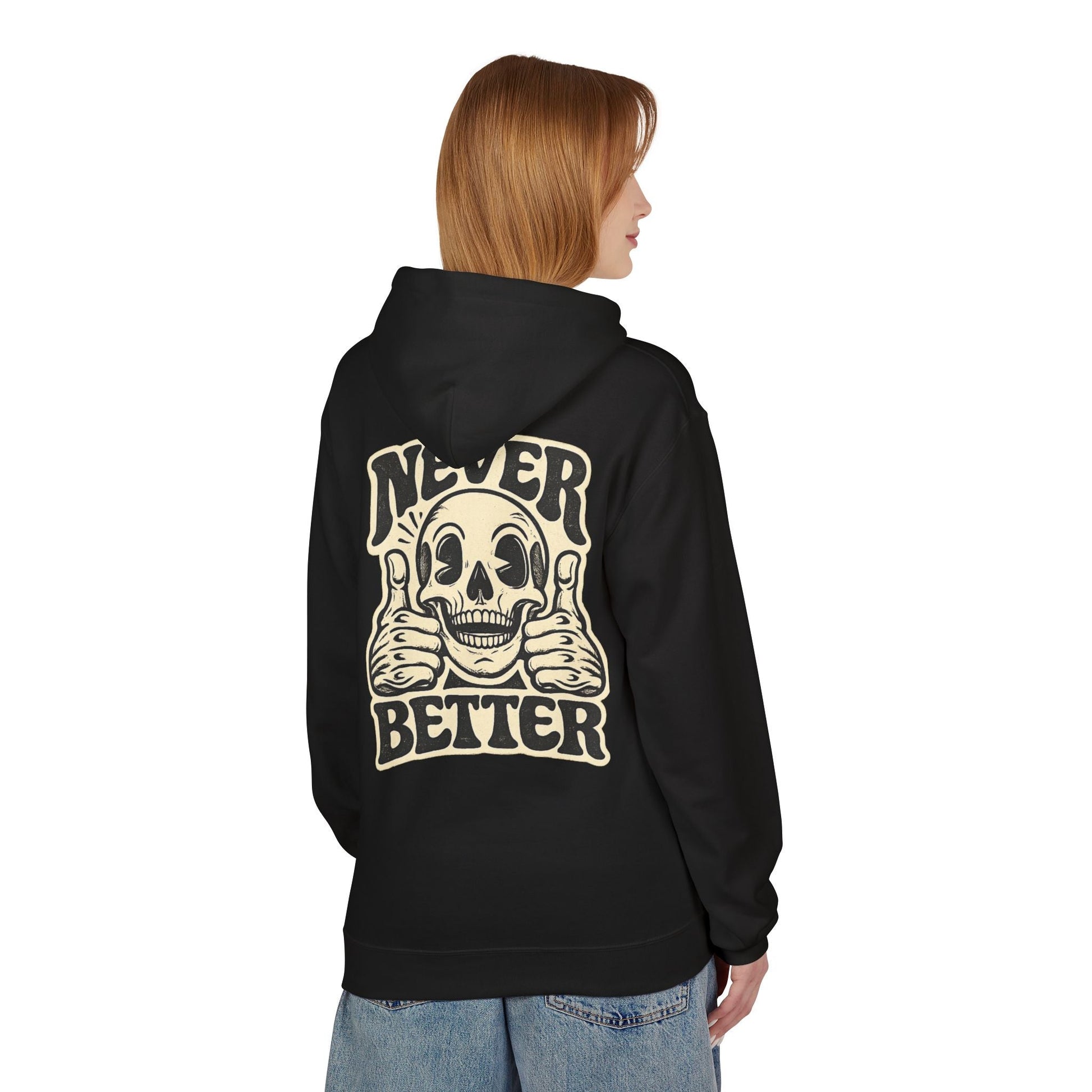 Skull "Never Better" Hoodie — Vintage Thumbs - Up Graphic - JennyCool