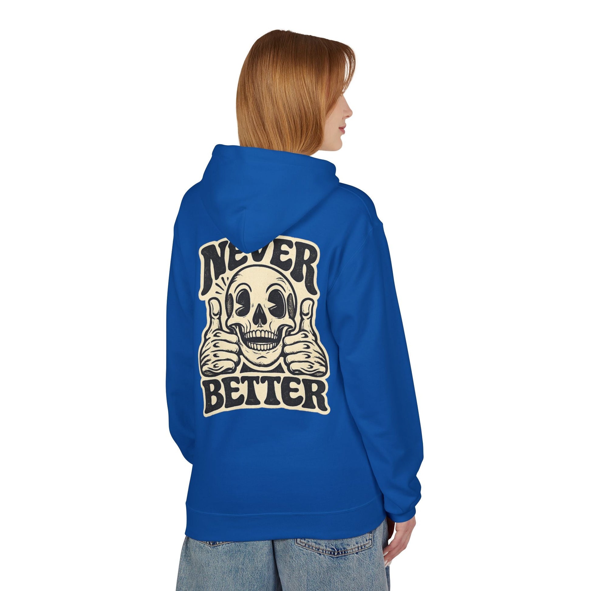 Skull "Never Better" Hoodie — Vintage Thumbs - Up Graphic - JennyCool