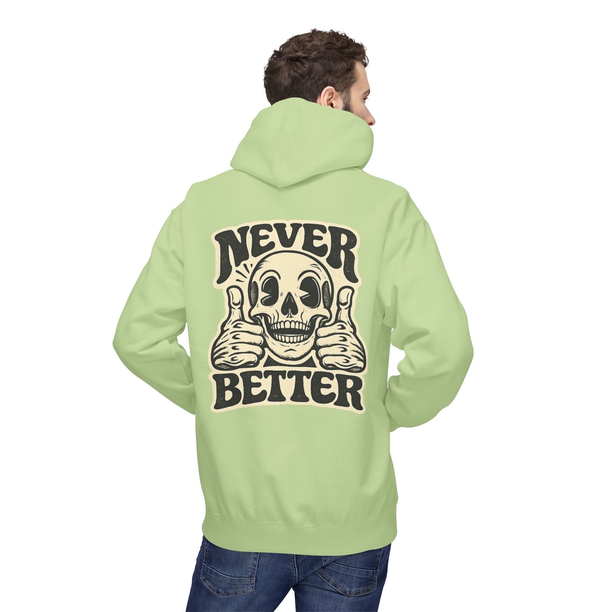 Skull "Never Better" Hoodie — Vintage Thumbs - Up Graphic - JennyCool