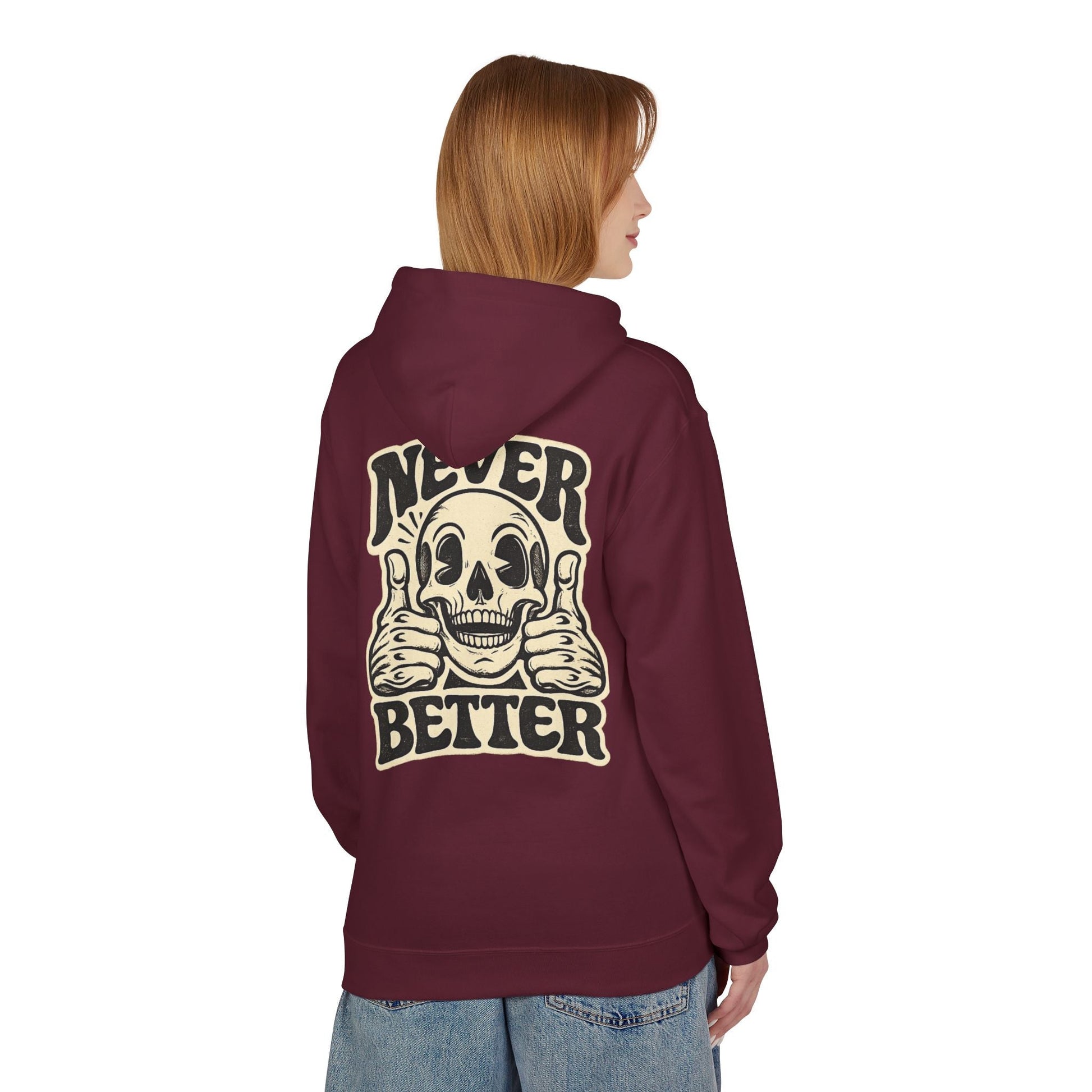 Skull "Never Better" Hoodie — Vintage Thumbs - Up Graphic - JennyCool