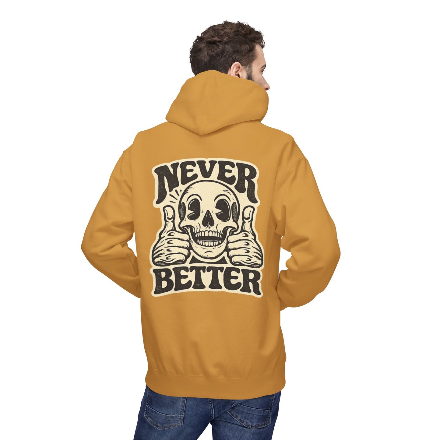 Skull "Never Better" Hoodie — Vintage Thumbs - Up Graphic - JennyCool