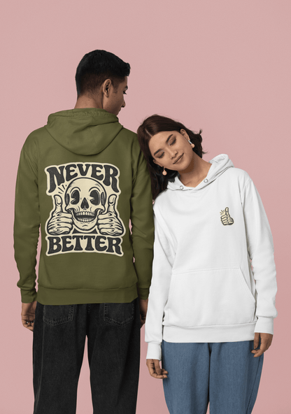 Skull "Never Better" Hoodie — Vintage Thumbs - Up Graphic - JennyCool